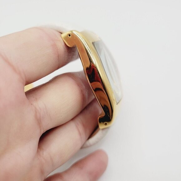 Joan Rivers Quartz Cuff Watch White Genuine Leather Band Gold Tone - Picture 4 of 11